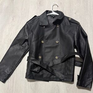 New Look Black Double-Breasted Leather Jacket